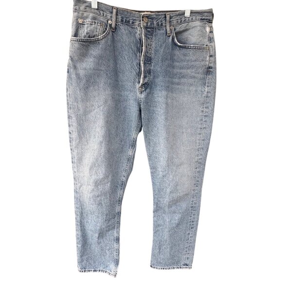 AGOLDE High Rise Straight Crop Jeans Size 30x26 Light Wash Button Fly Organic - Picture 1 of 10